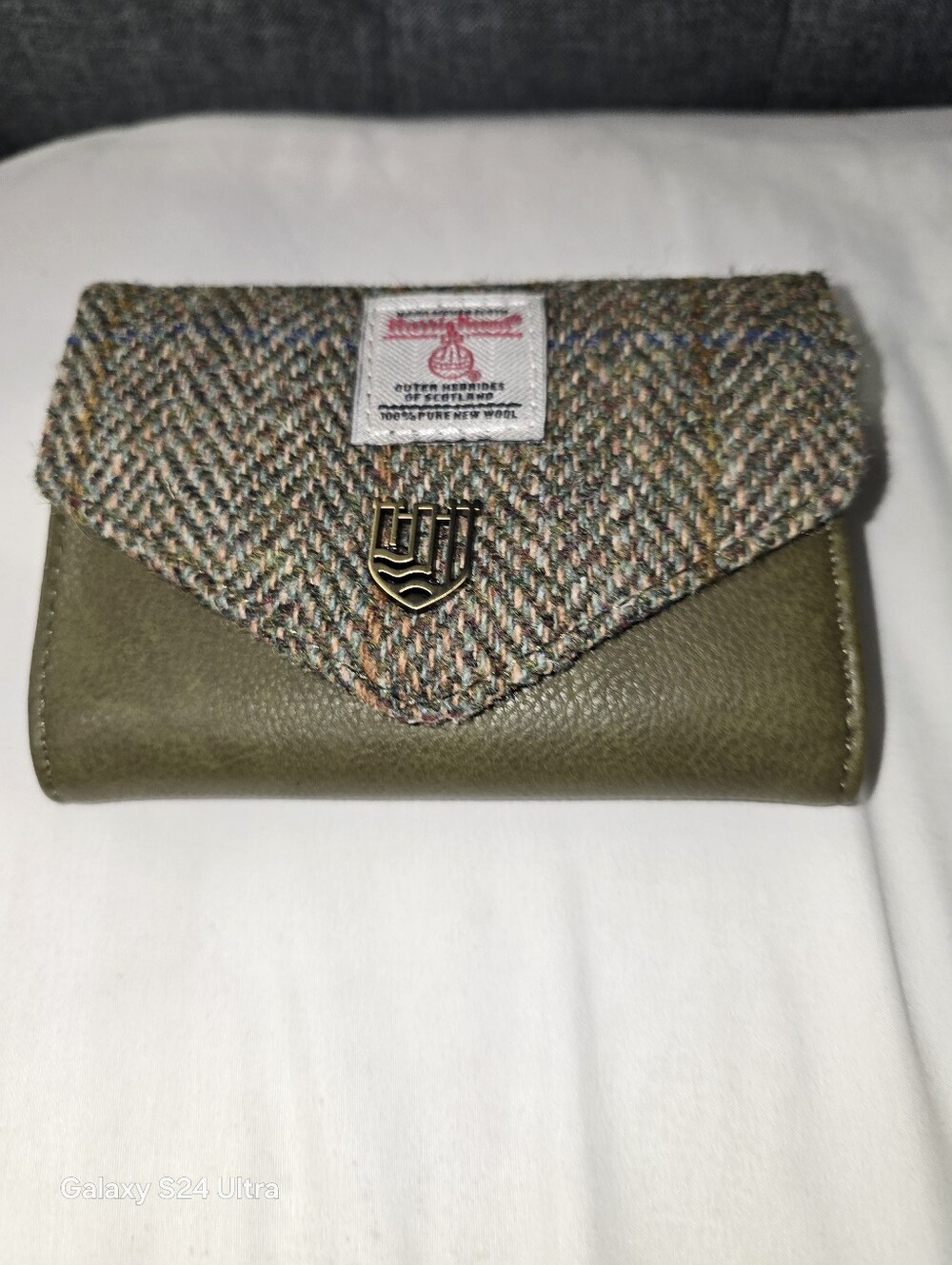 Harris Tweed Green Herringbone Wallet Card Case Coin Purse Scotland